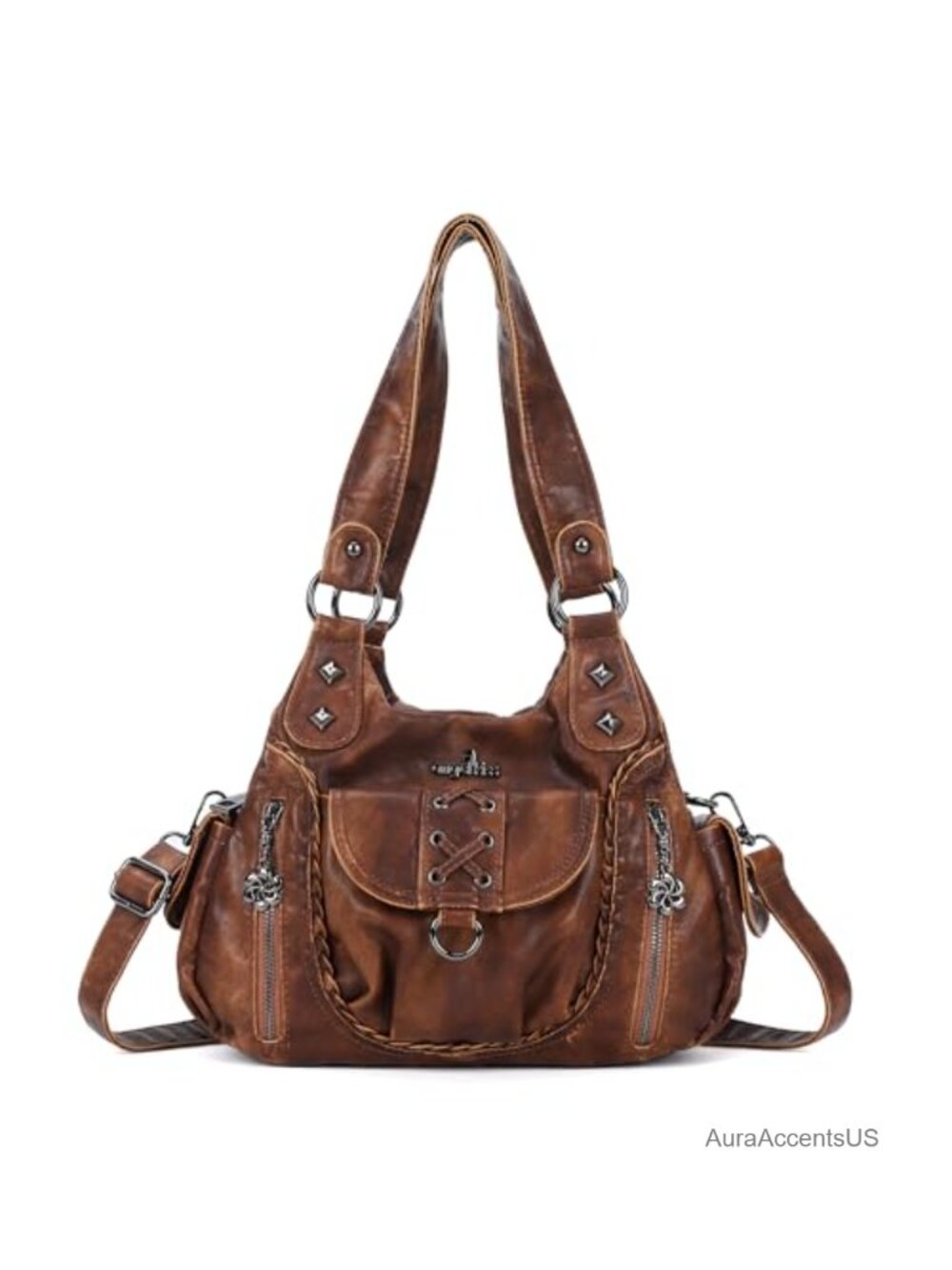 Vegan Leather Hobo Shoulder Bag Multi-Pocket Crossbody Tote Handbag